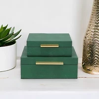 Cheungs Green Faux Shagreen Square 2-pc. Decorative Box