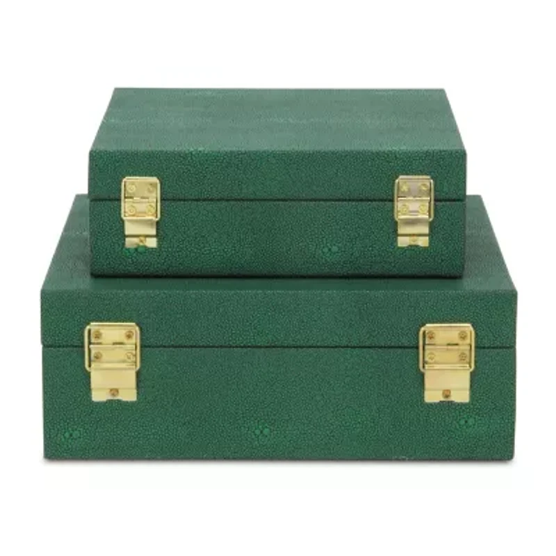 Cheungs Green Faux Shagreen Square 2-pc. Decorative Box
