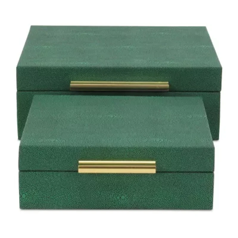 Cheungs Green Faux Shagreen Square 2-pc. Decorative Box