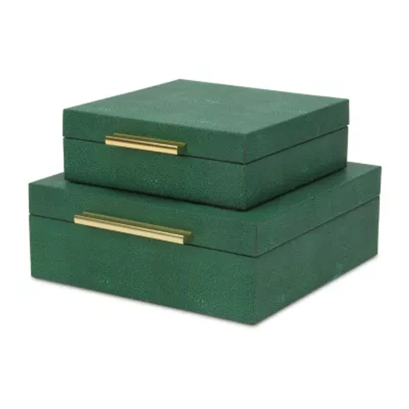 Cheungs Green Faux Shagreen Square 2-pc. Decorative Box