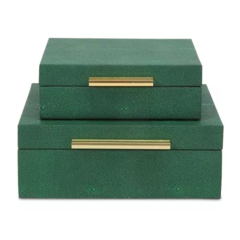 Cheungs Green Faux Shagreen Square 2-pc. Decorative Box