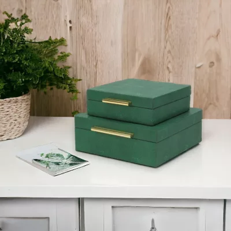 Cheungs Green Faux Shagreen Square 2-pc. Decorative Box