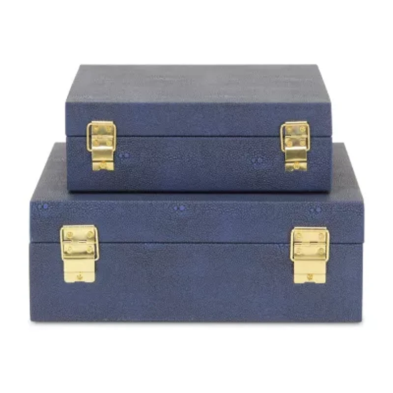 Cheungs Navy Blue Faux Shagreen Square 2-pc. Decorative Box