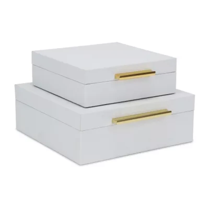 Cheungs White Faux Snakeskin Square 2-pc. Decorative Box
