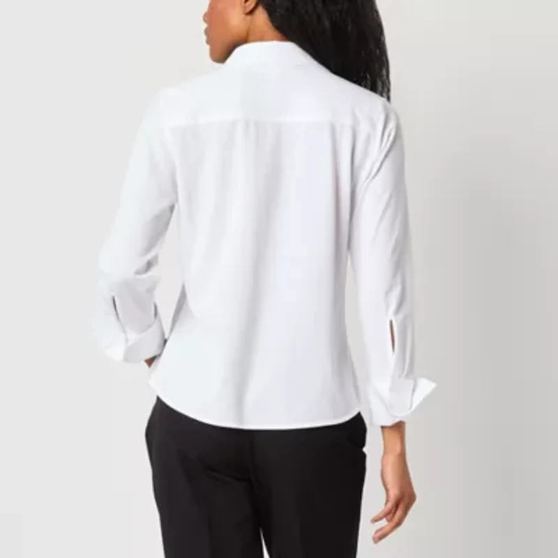 Liz Claiborne Cuffed Womens Long Sleeve Vent Sleeve Button-Down Shirt
