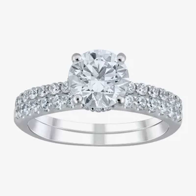 (G / Si2) Womens 2 CT. T.W. Lab Grown White Diamond 10K Gold Round Side Stone Bridal Set