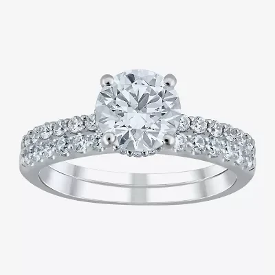 (G / Si2) Womens 2 CT. T.W. Lab Grown White Diamond 10K Gold Round Side Stone Bridal Set