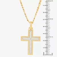 Mens White Cubic Zirconia 14K Gold Over Silver Cross 24 Inch Pendant Necklace