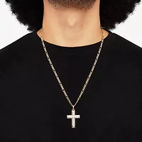 Mens White Cubic Zirconia 14K Gold Over Silver Cross 24 Inch Pendant Necklace