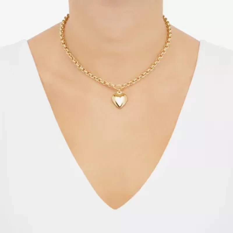Womens 14K Gold Over Silver Heart 16 Inch Pendant Necklace