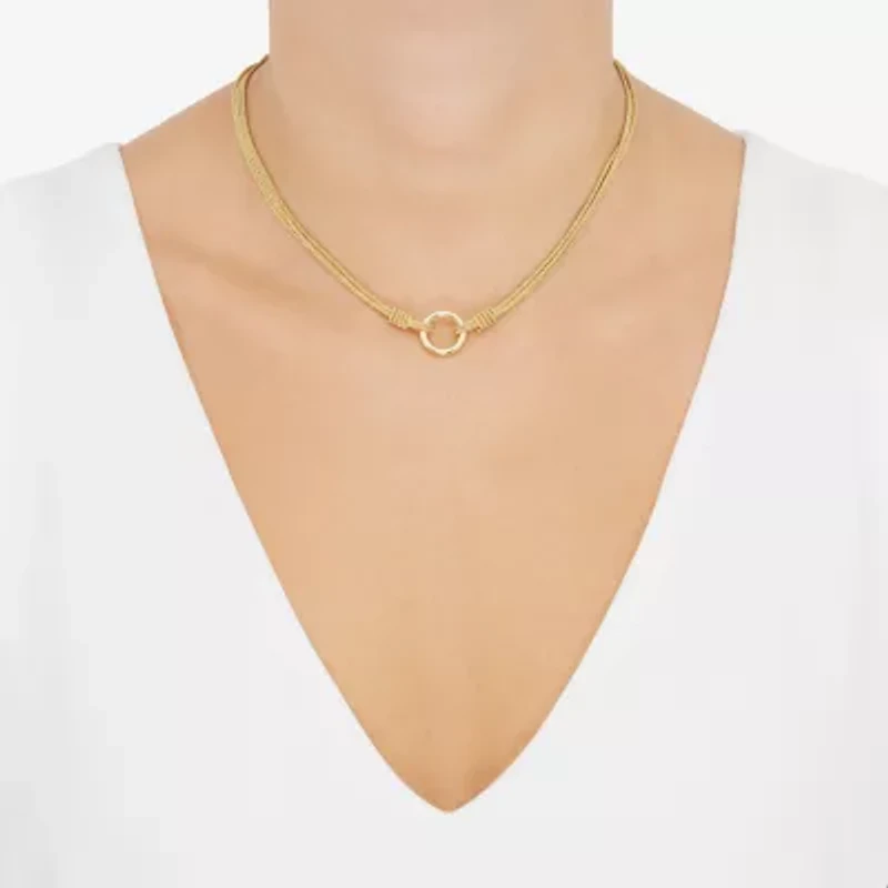 Womens 14K Gold Over Silver Circle Round 16 Inch Pendant Necklace