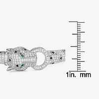 White Cubic Zirconia Sterling Silver Panther Bangle Bracelet
