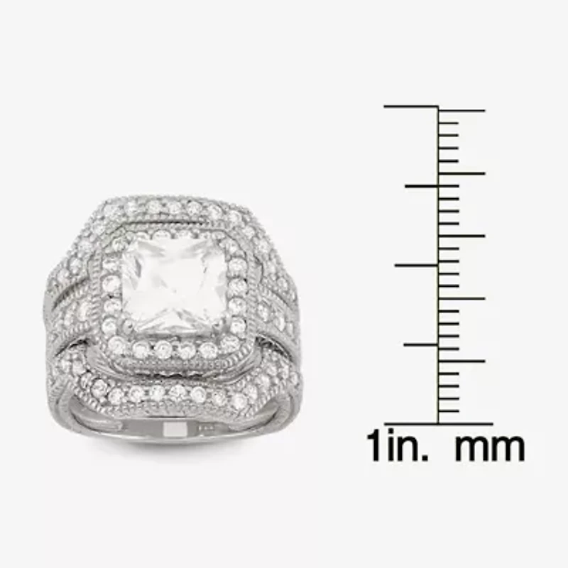 Diamonart Womens 4 CT. Cubic Zirconia Sterling Silver Square Bridal Set