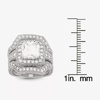 Diamonart Womens 4 CT. Cubic Zirconia Sterling Silver Square Bridal Set