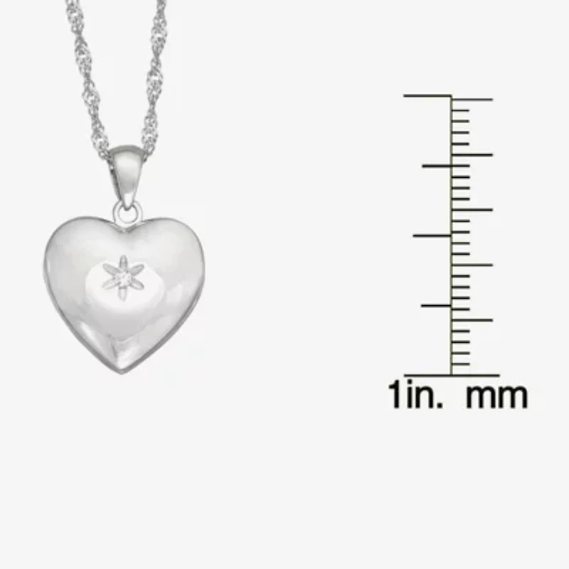 Womens White Cubic Zirconia Sterling Silver 15 Inch Locket Necklace