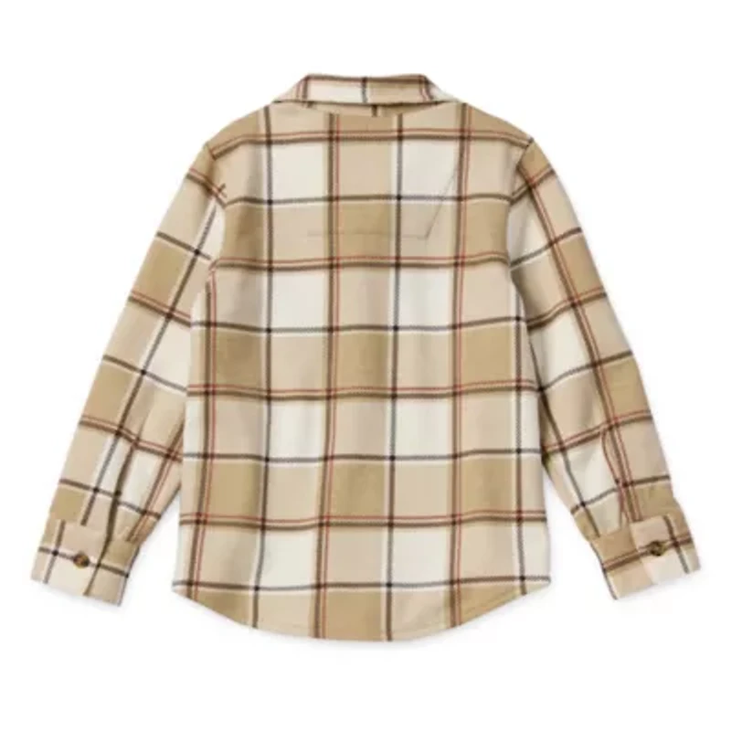 Okie Dokie Soft Knit Plaid Toddler & Little Boys Long Sleeve Cuffed Regular Fit Button-Down Shirt