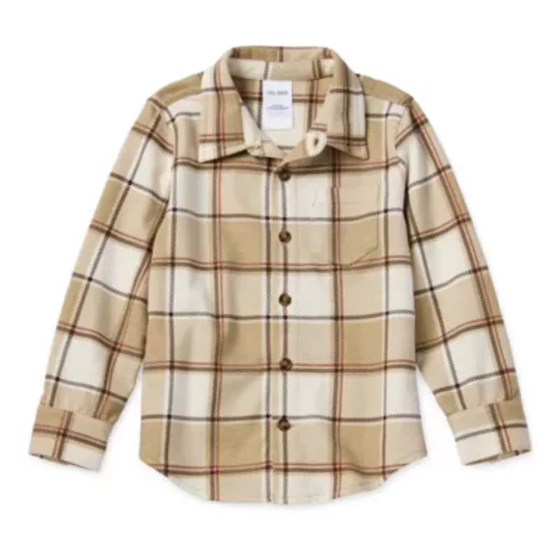 Okie Dokie Soft Knit Plaid Toddler & Little Boys Long Sleeve Cuffed Regular Fit Button-Down Shirt