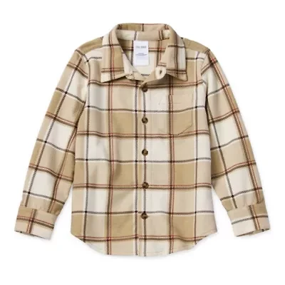 Okie Dokie Soft Knit Plaid Toddler & Little Boys Long Sleeve Cuffed Regular Fit Button-Down Shirt