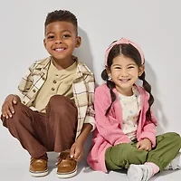 Okie Dokie Soft Knit Plaid Toddler & Little Boys Long Sleeve Cuffed Regular Fit Button-Down Shirt