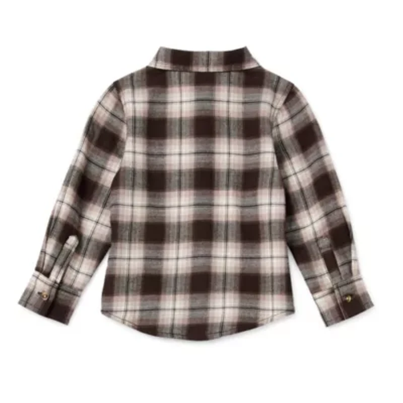 Okie Dokie Woven Plaid Toddler & Little Boys Crew Neck Long Sleeve Fitted Regular Fit Button-Down Shirt
