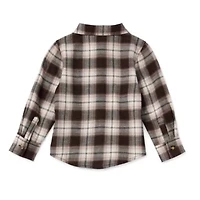Okie Dokie Woven Plaid Toddler & Little Boys Crew Neck Long Sleeve Fitted Regular Fit Button-Down Shirt