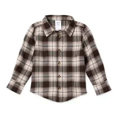 Okie Dokie Woven Plaid Toddler & Little Boys Crew Neck Long Sleeve Fitted Regular Fit Button-Down Shirt