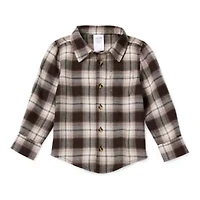 Okie Dokie Woven Plaid Toddler & Little Boys Crew Neck Long Sleeve Fitted Regular Fit Button-Down Shirt