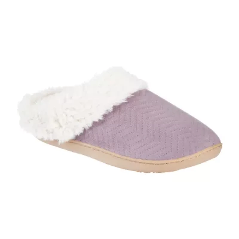 Isotoner Quilted Chevron Velour Hoodback Womens Memory Foam Clog Slippers