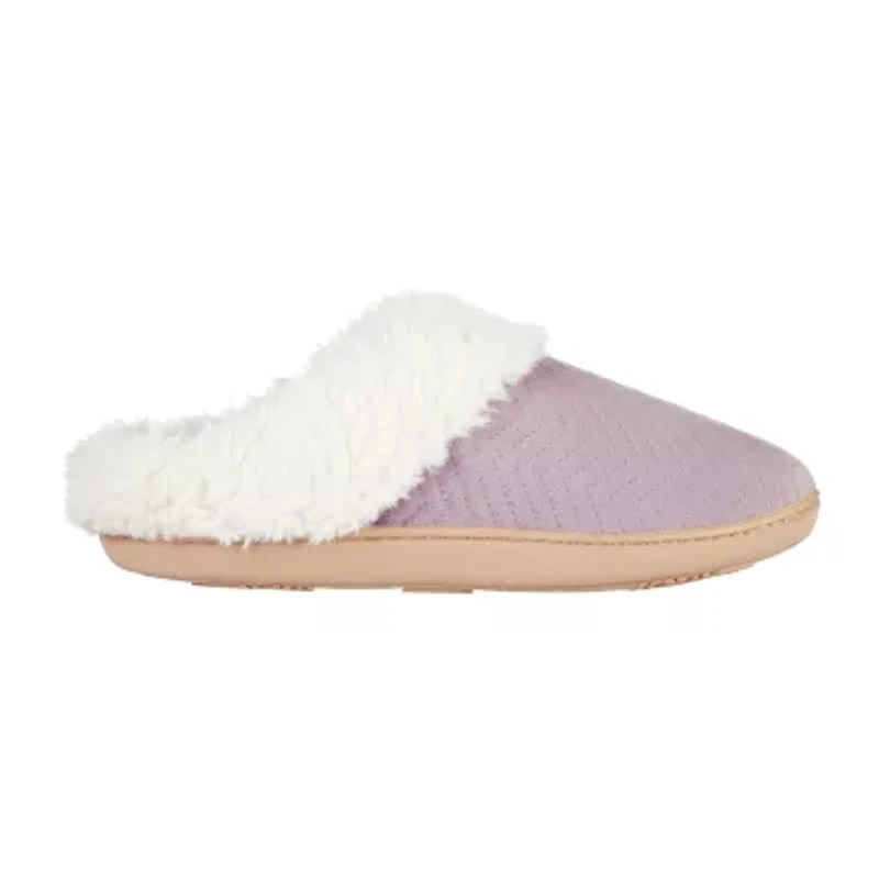 Isotoner Quilted Chevron Velour Hoodback Womens Memory Foam Clog Slippers