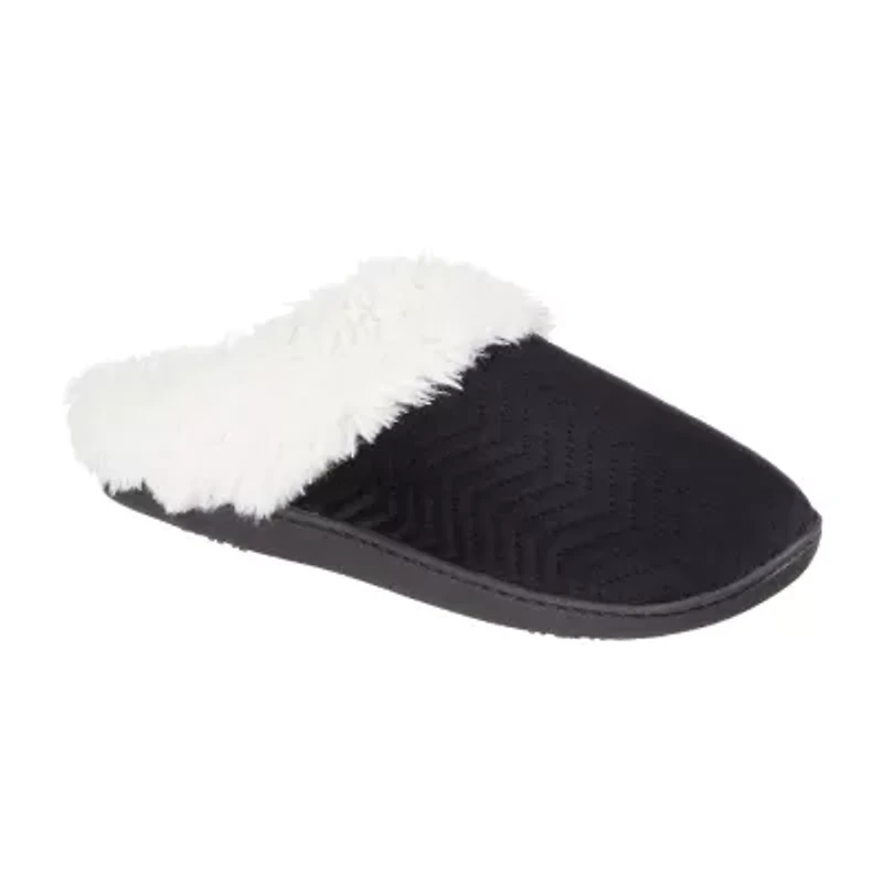 Isotoner Quilted Chevron Velour Hoodback Womens Memory Foam Clog Slippers