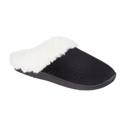 Isotoner Quilted Chevron Velour Hoodback Womens Memory Foam Clog Slippers