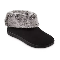 Isotoner Recycled Microsuede And Fur Womens Memory Foam Bootie Slippers