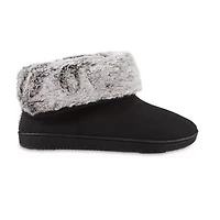 Isotoner Recycled Microsuede And Fur Womens Memory Foam Bootie Slippers
