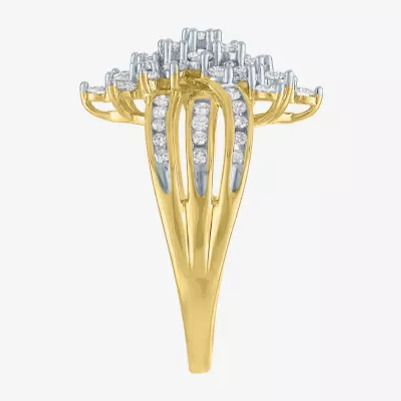 (G-H / Si2-I1) Womens 1 CT. T.W. Lab Grown White Diamond 10K Gold Cluster Side Stone Cocktail Ring