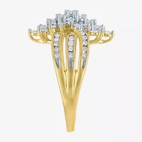 (G-H / Si2-I1) Womens 1 CT. T.W. Lab Grown White Diamond 10K Gold Cluster Side Stone Cocktail Ring