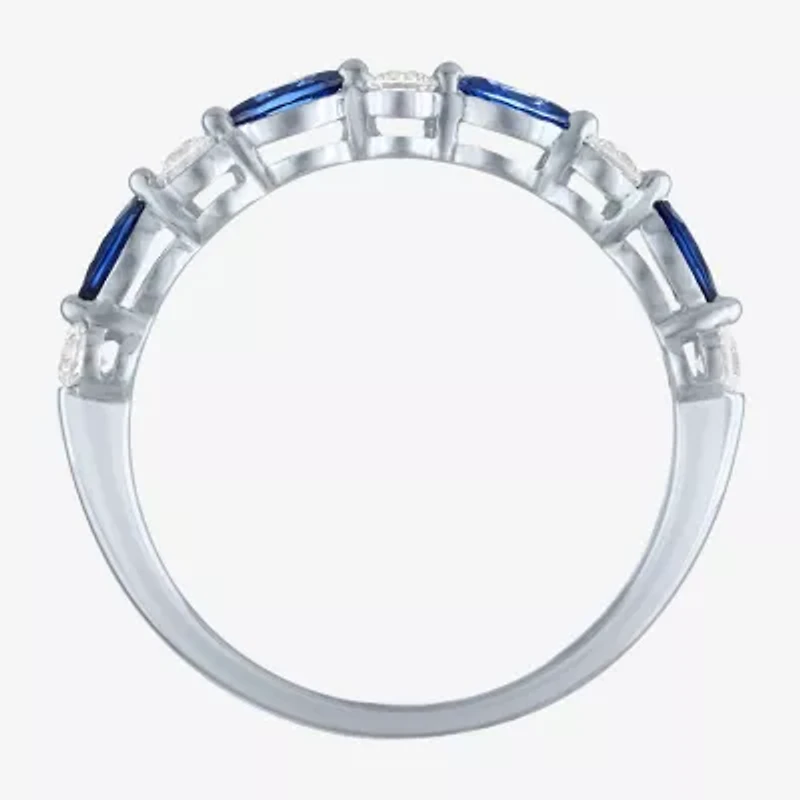 Modern Bride Gemstone (G-H/Si2-I1) Womens 1/4 CT. T.W. Lab Grown Blue Sapphire 10K Gold Wedding Band
