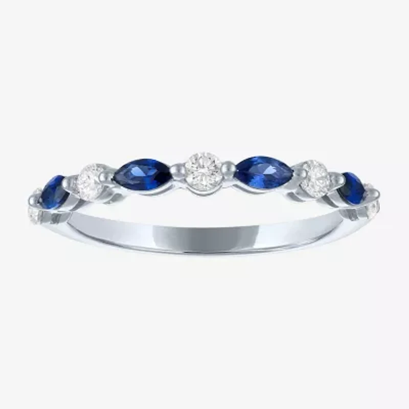 Modern Bride Gemstone (G-H/Si2-I1) Womens 1/4 CT. T.W. Lab Grown Blue Sapphire 10K Gold Wedding Band