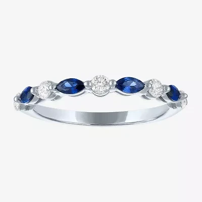 Modern Bride Gemstone (G-H/Si2-I1) Womens 1/4 CT. T.W. Lab Grown Blue Sapphire 10K Gold Wedding Band