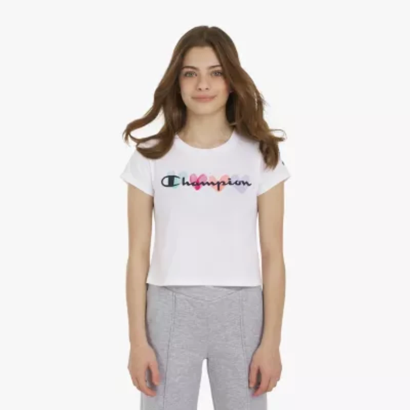 Champion Big Kid Girls Crew Neck Short Sleeve Slim Fit Graphic T-Shirt