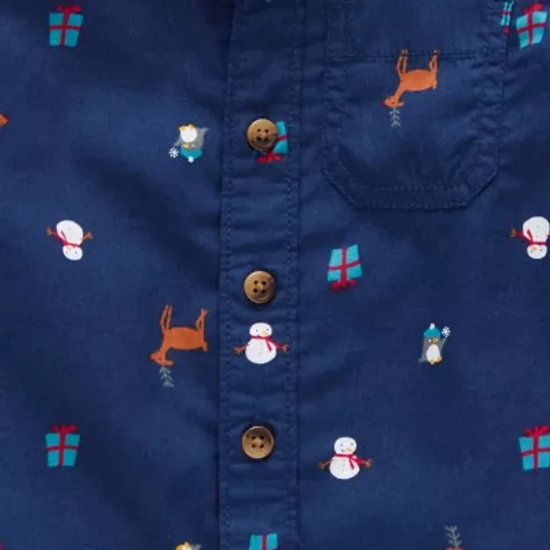 Okie Dokie Toddler & Little Boys Long Sleeve Cuffed Sleeve Regular Fit Button-Down Shirt