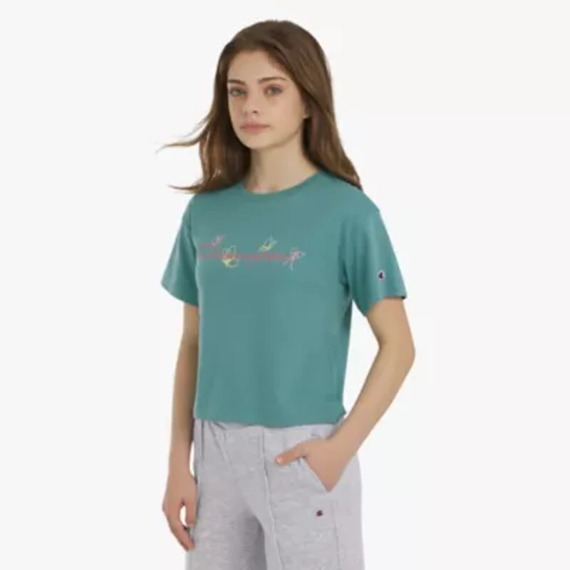 Champion Big Kid Girls Crew Neck Short Sleeve Loose Fit Graphic T-Shirt