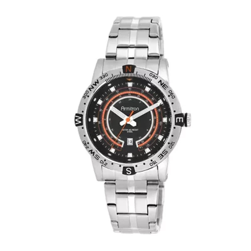 Armitron® All-Sport® Mens Black Dial Stainless Steel Compass Watch