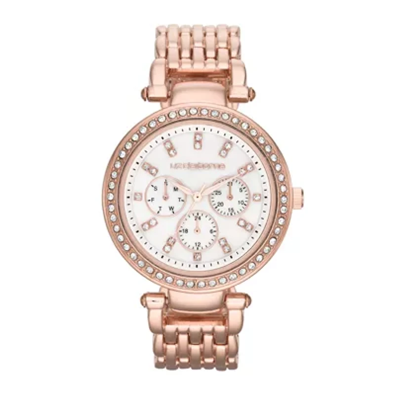 Liz Claiborne® Womens Rose-Tone & Crystal-Accent Oversized Watch