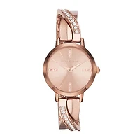 Liz Claiborne Womens Rose-Tone & Crystal-Accent Twisted Bangle Watch