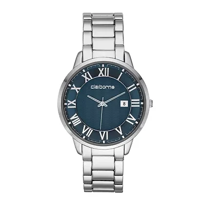 Claiborne® Mens Silver-Tone Blue Dial Watch