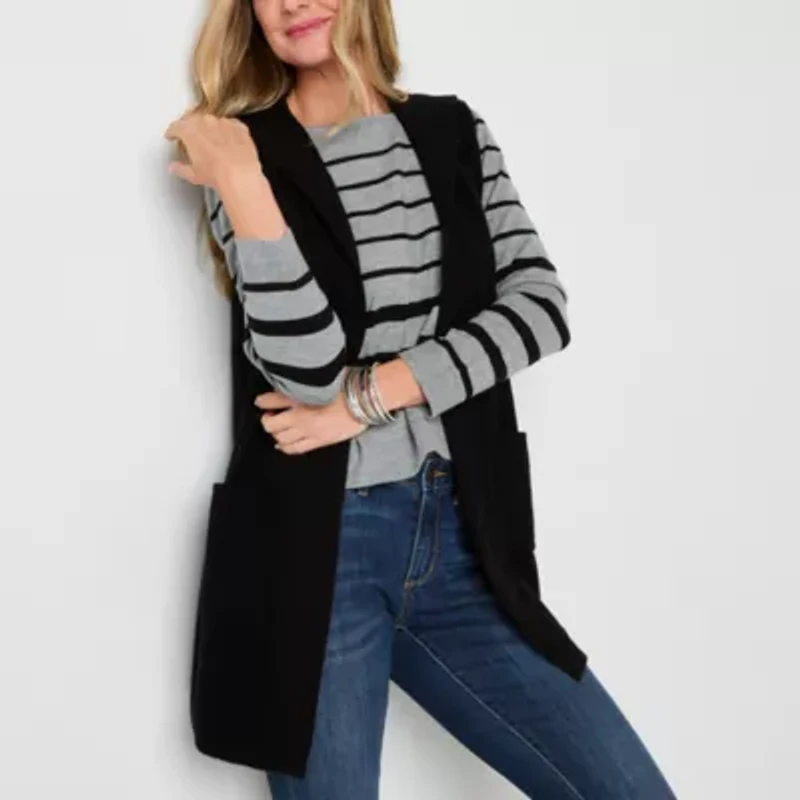 Liz Claiborne Knit Hooded Womens Sleeveless Vest