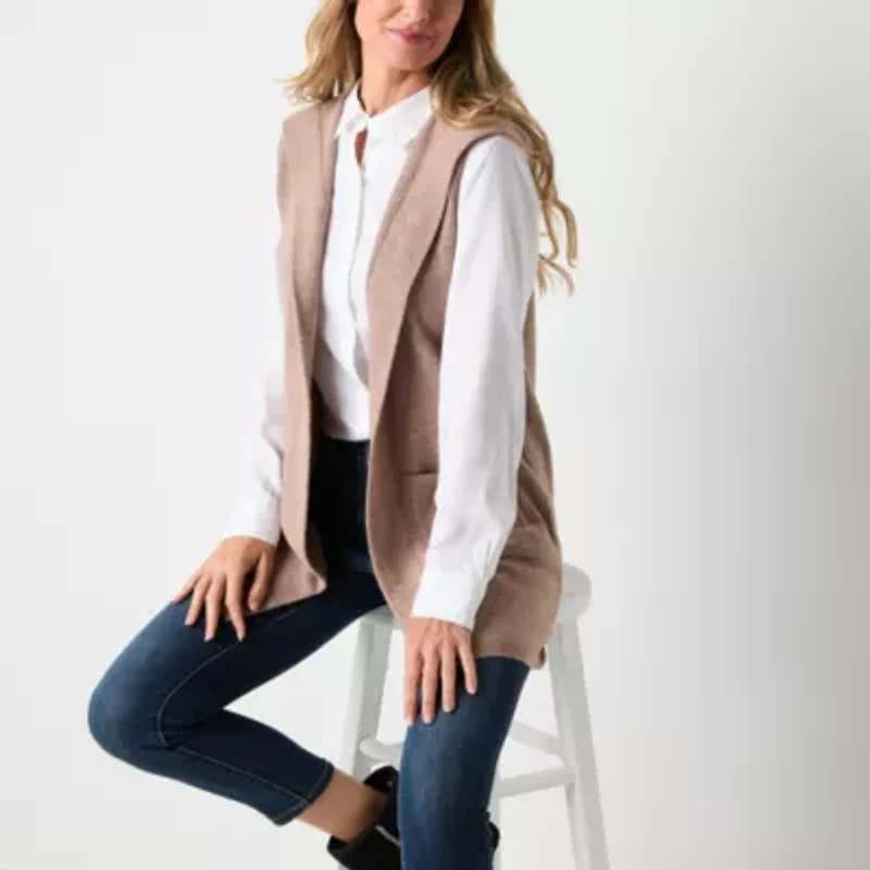 Liz Claiborne Knit Hooded Womens Sleeveless Vest