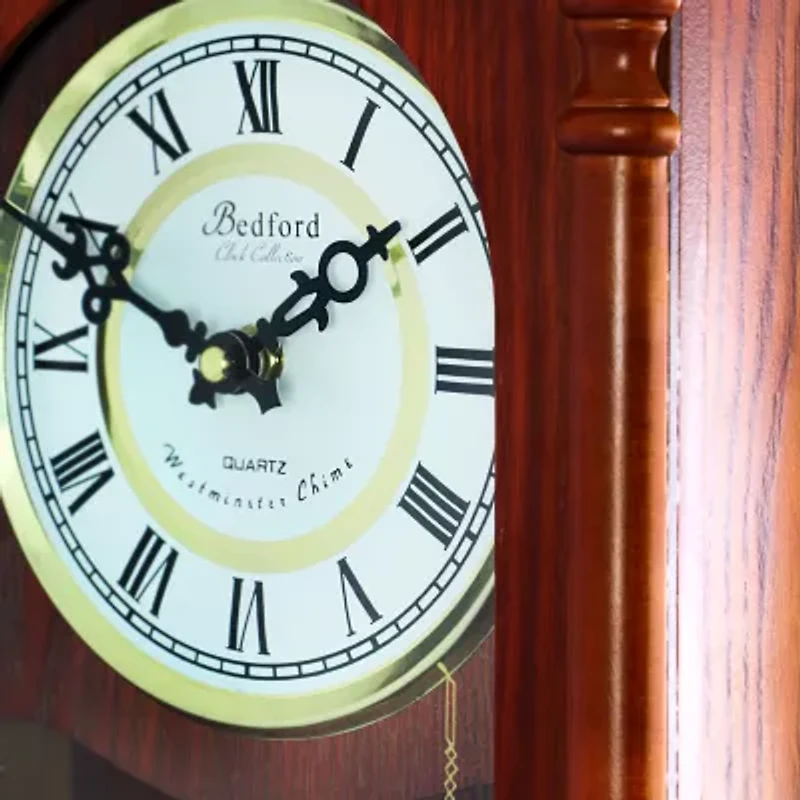 Bedford Clock Collection Dark Redwood Oak Finish Wall Clock