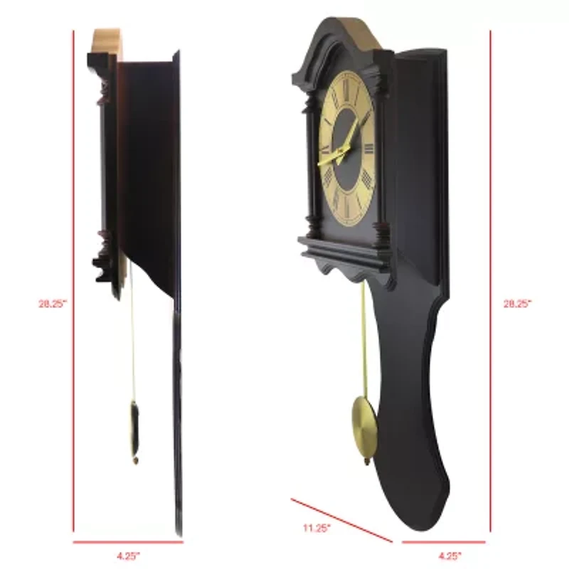 Bedford Clock Collection Chocolate Brown Oak Finish Wall Clock