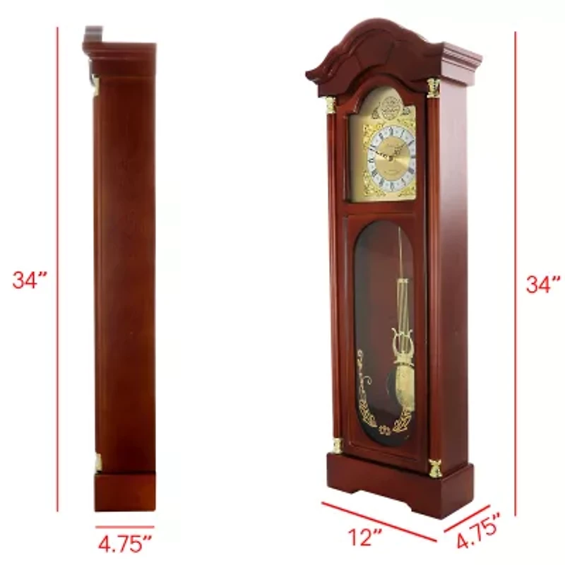 Bedford Clock Collection Chiming Pendulum Antique Cherry Oak Finish Wall Clock